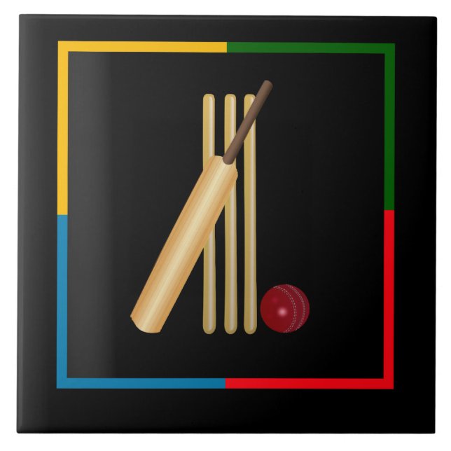 Cricket, wicket, bat and ball,  ceramic tile (Front)