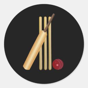 Cricket - Wicket, bat and ball Classic Round Sticker