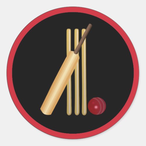 Cricket wicket bat and ball classic round sticker