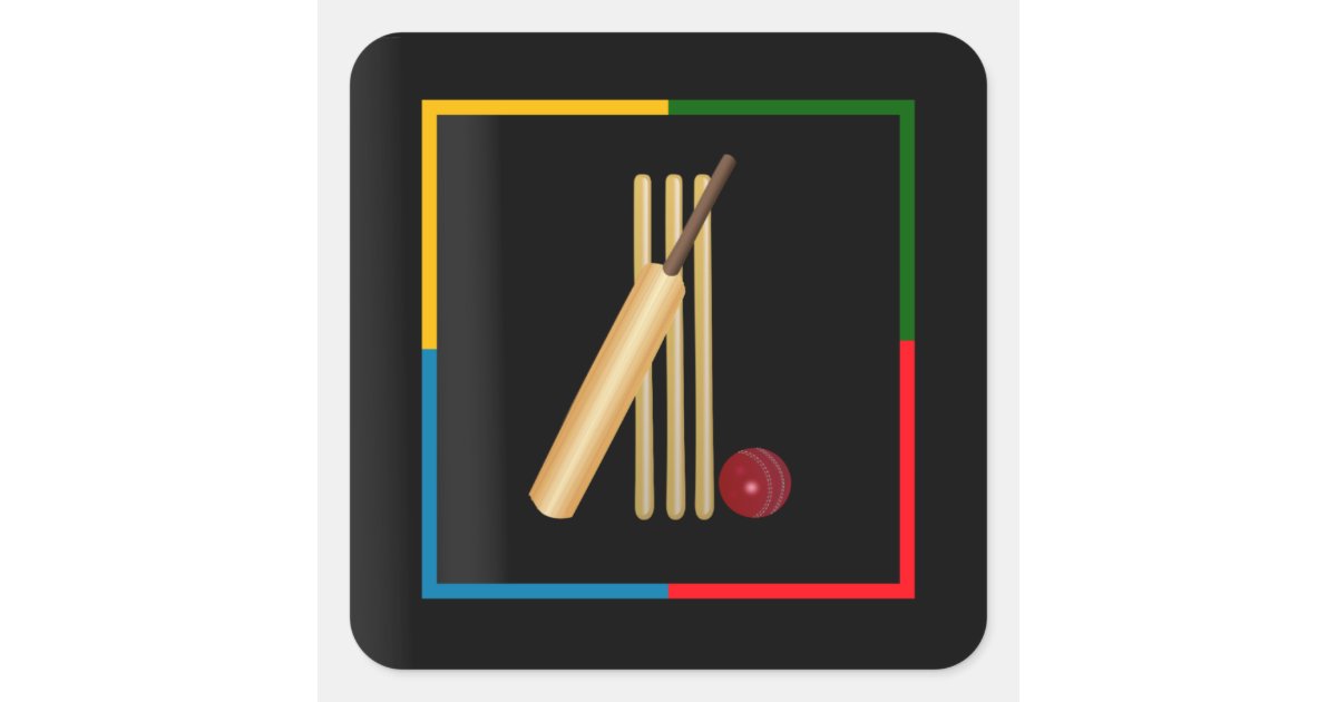 Wicket Sticker Design Cricket, wicket, bat and ball colorful design square sticker | Zazzle
