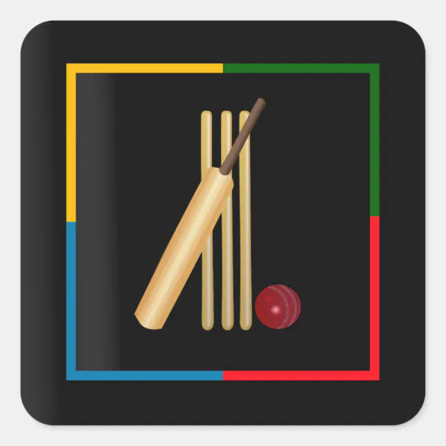 Wicket Sticker Design Cricket, wicket, bat and ball colorful design square sticker | Zazzle