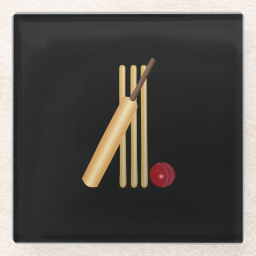 Cricket - Wicket, Bat and Ball Glass Coaster