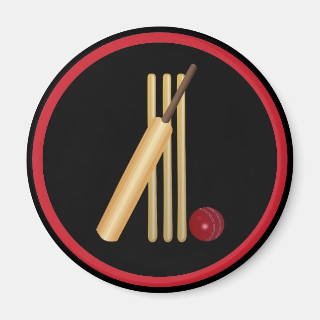 Cricket, wicket, bat and ball magnet (Front)