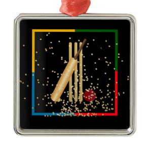 Cricket, wicket, bat and ball, metal ornament