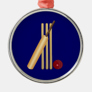 Cricket, wicket, bat and ball metal ornament