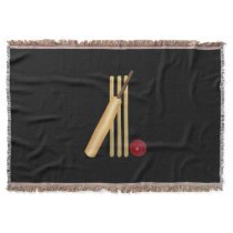 Cricket - Wicket, Bat and Ball on Black Throw Blanket Cricket - Wicket, Bat and Ball on Black Throw Blanket