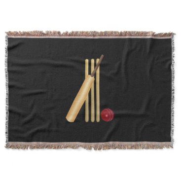 Cricket - Wicket, Bat and Ball on Black Throw Blanket