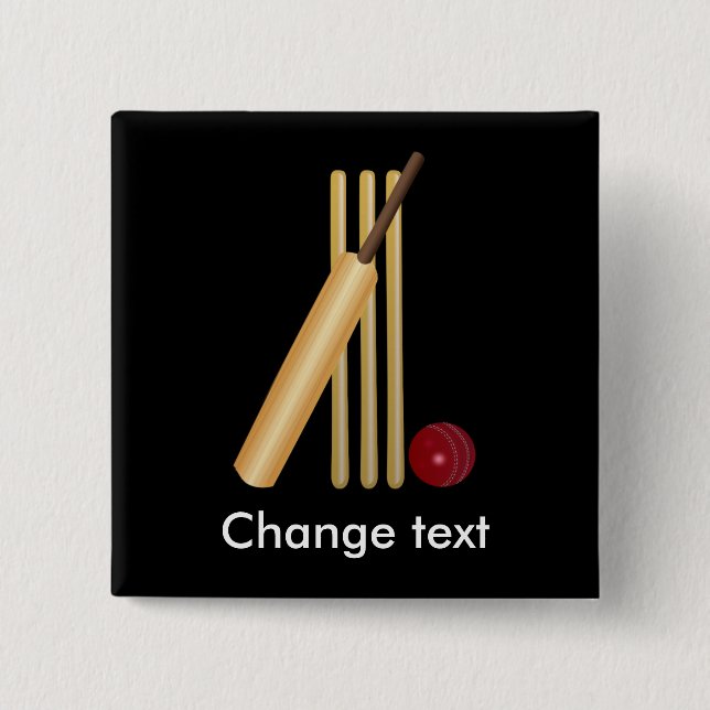 Cricket, wicket, bat and ball pinback button (Front)