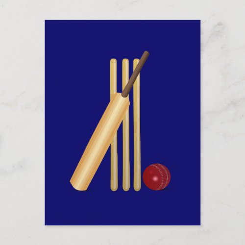 Cricket wicket bat and ball postcard