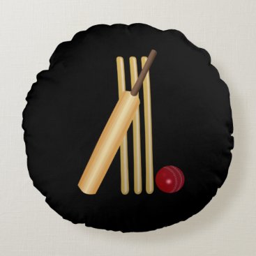 Cricket - Wicket, Bat and Ball Round Pillow