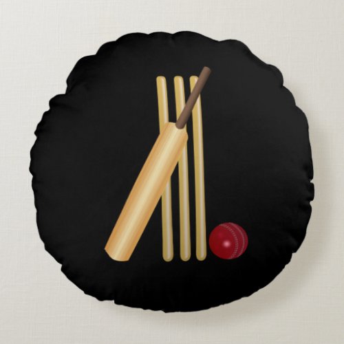 Cricket _ Wicket Bat and Ball Round Pillow