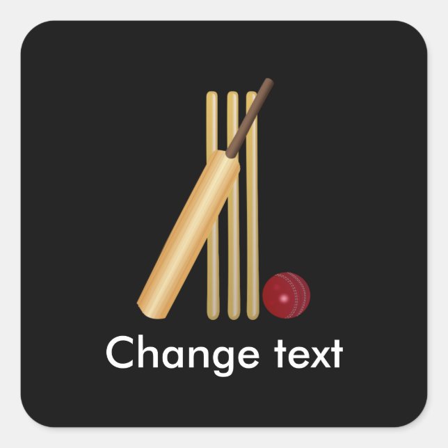 Cricket, wicket, bat and ball square sticker (Front)
