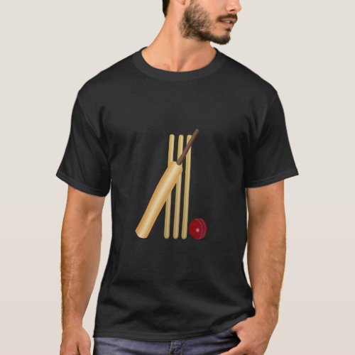 Cricket Wicket Bat and Ball T_Shirt