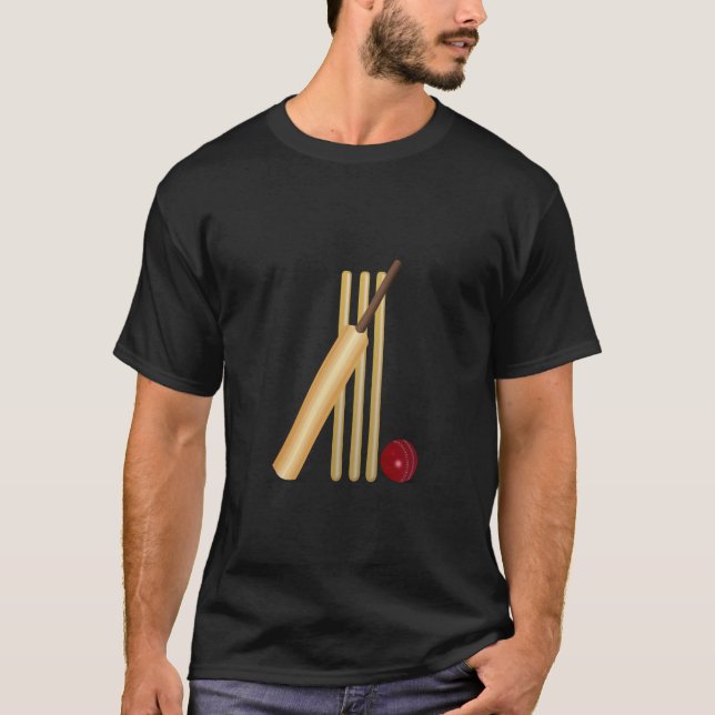 Cricket, Wicket, Bat and Ball T-Shirt (Front)