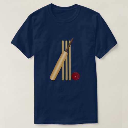 Cricket _ Wicket Bat and Ball T_Shirt