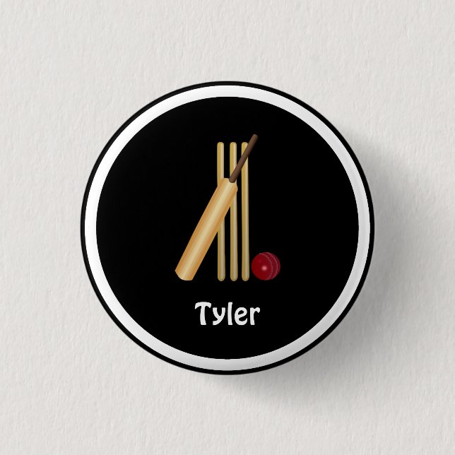 Cricket - Wicket, bat and ball, template  Button (Front)