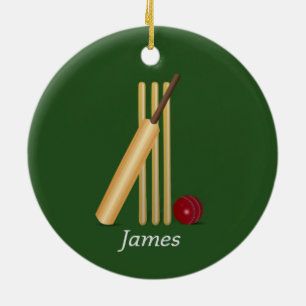 Cricket - Wicket, bat and ball template Ceramic Ornament