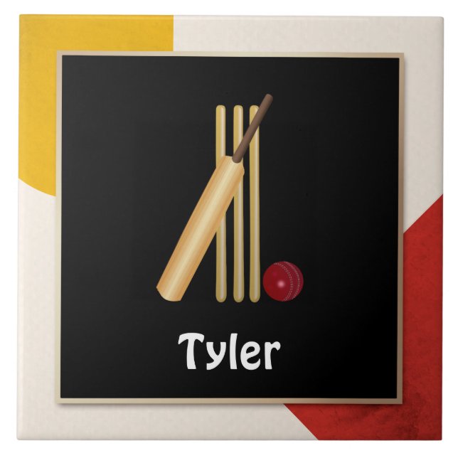 Cricket - Wicket, bat and ball - template  Ceramic Tile (Front)