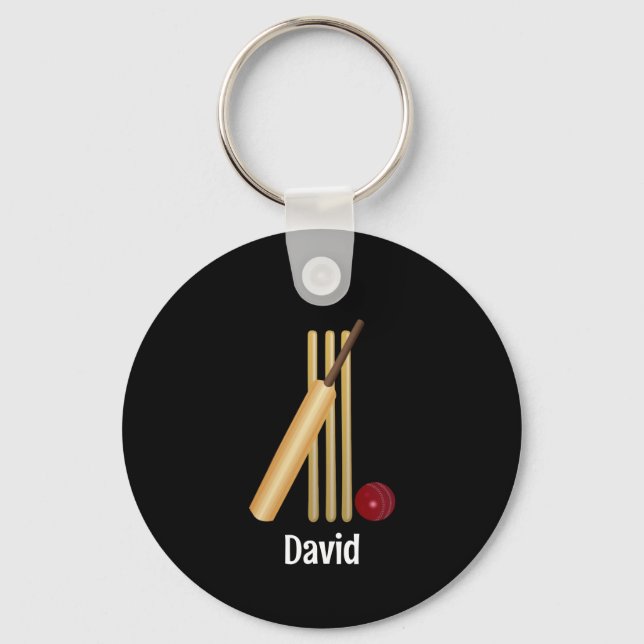 Cricket - Wicket, bat and ball template Keychain (Front)