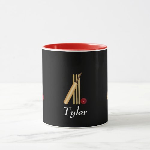 Cricket wicket bat and ball template mug