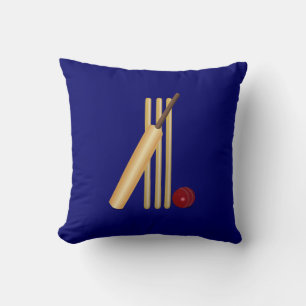 Cricket, wicket, bat and ball throw pillow