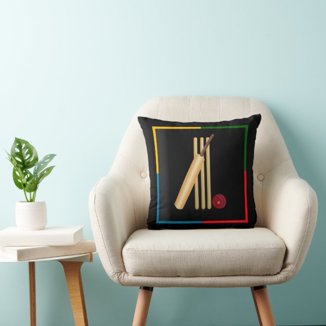 Cricket, wicket, bat and ball, throw pillow (Chair)
