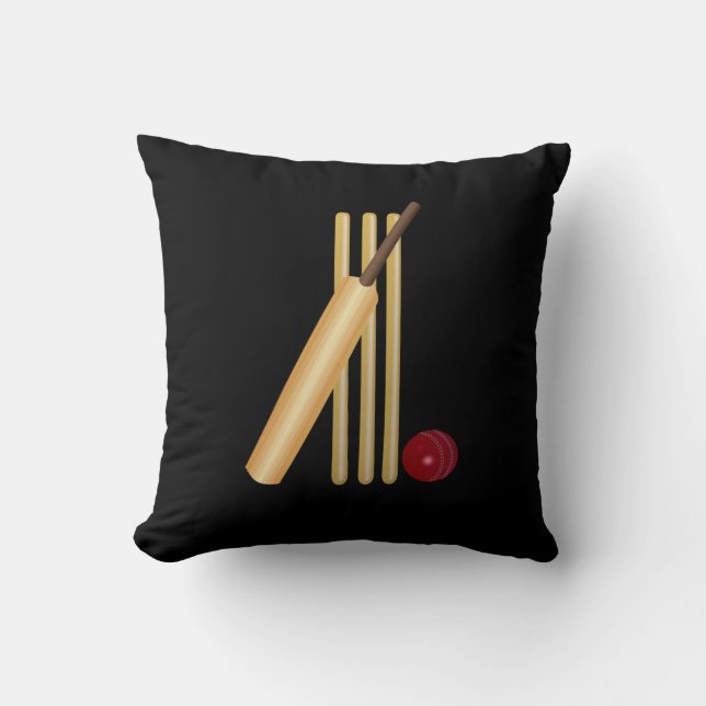 Cricket - Wicket, Bat and Ball Throw Pillow (Front)