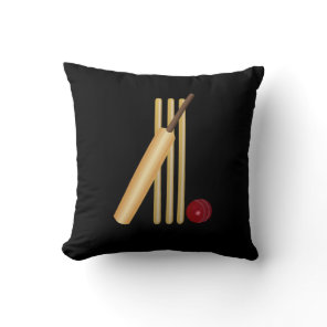 Cricket - Wicket, Bat and Ball Throw Pillow