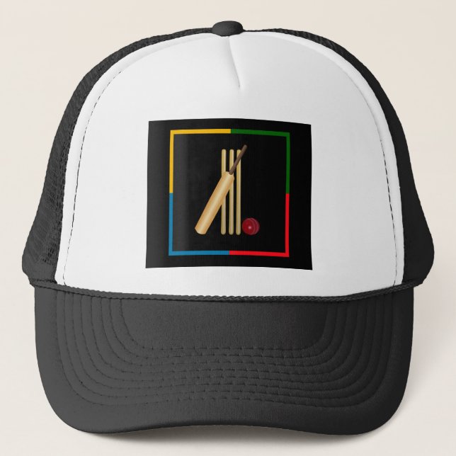 Cricket, wicket, bat and ball,  trucker hat (Front)
