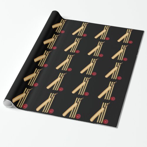 Cricket wicket bat and ball wrapping paper