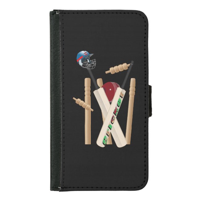Cricket Wickets, Bats And Ball,  Samsung Galaxy Wallet Case (Front)