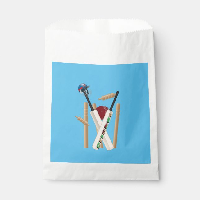 Cricket Wickets, Helmet, Bats And Ball,    Favor Bag (Front)