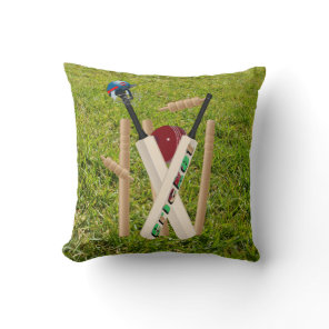 Cricket Wickets On Green Grass, Throw Pillow