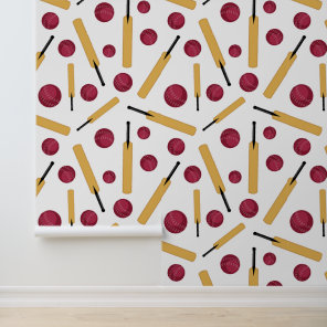 Cricketer Cricket Bats and Balls Patterned Wallpaper