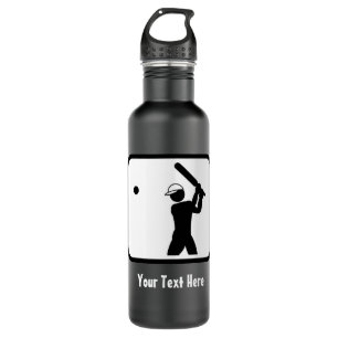 Cricketer Logo in Black and White - Personalized Water Bottle