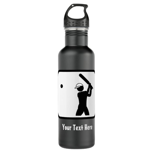 Cricketer Logo in Black and White - Personalized Water Bottle (Front)