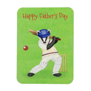 Cricketing badger Father's Day magnet
