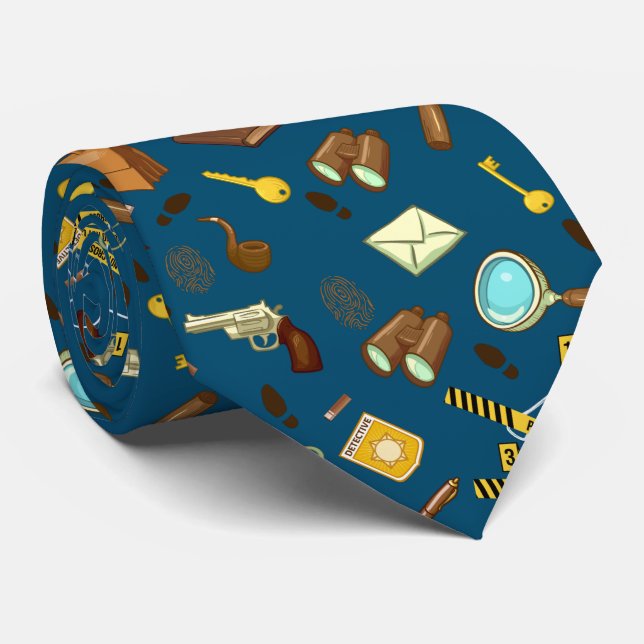 Crime Novel Detective Icons Patterns Neck Tie (Rolled)