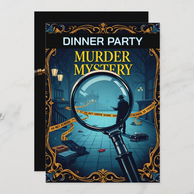 Crime scene adult murder mystery dinner party invitation (Front/Back)