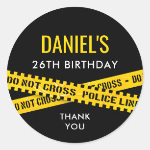 Crime Scene Birthday Party with Yellow Police Tape Classic Round Sticker