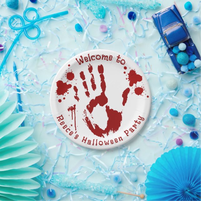 Crime Scene Bloody Handprint Blood Spattered Paper Plates (Party)