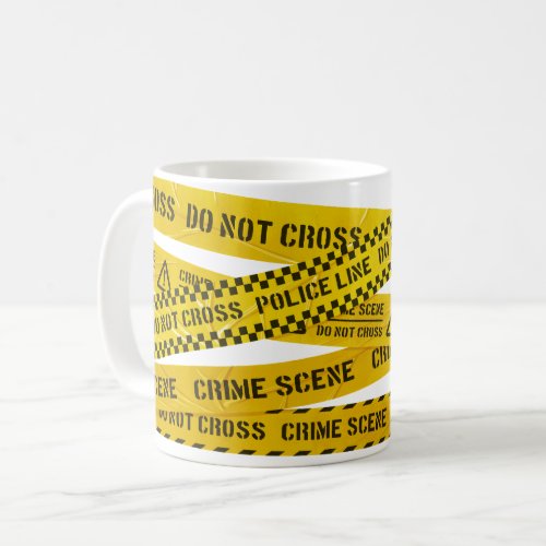 Crime scene do not cross yellow police stripes coffee mug