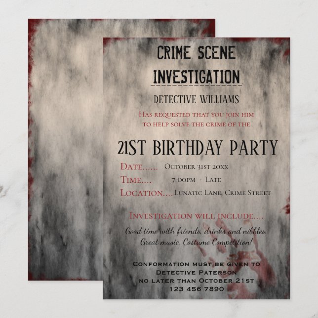 Crime Scene Investigation 21st Birthday Party Invitation (Front/Back)