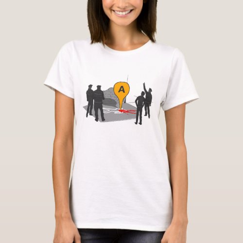Crime Scene Map with Police and Body Outline T_Shirt