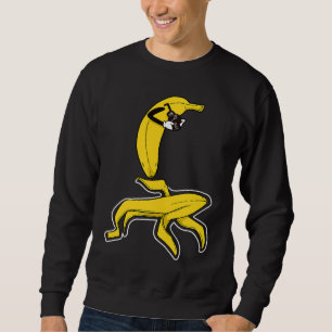 Crime scene photographer with banana victim sweatshirt