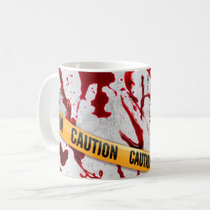Crime Scene with Blood Splatter and Caution Tape Coffee Mug
