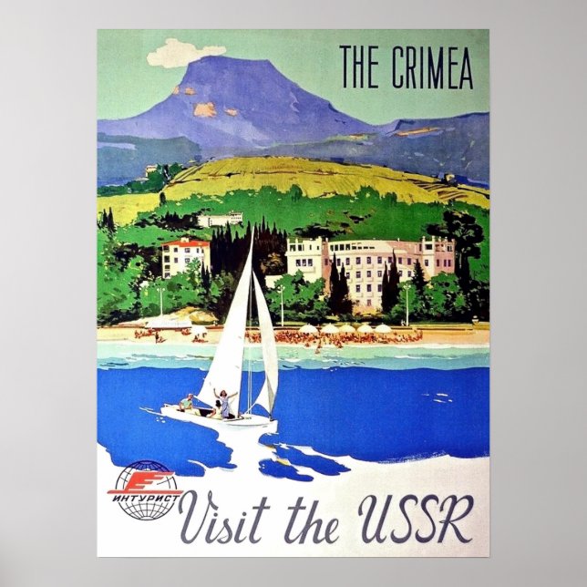 Crimea, visit USSR, sailing, vintage Soviet travel Poster (Front)