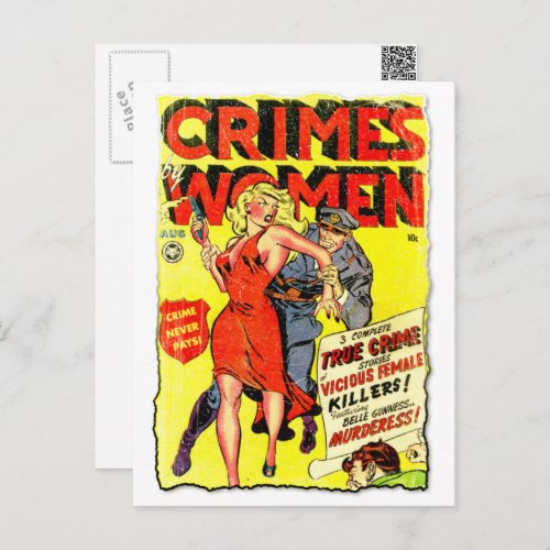 Crimes by Women 2 Golden Age Comic Book Cover Postcard