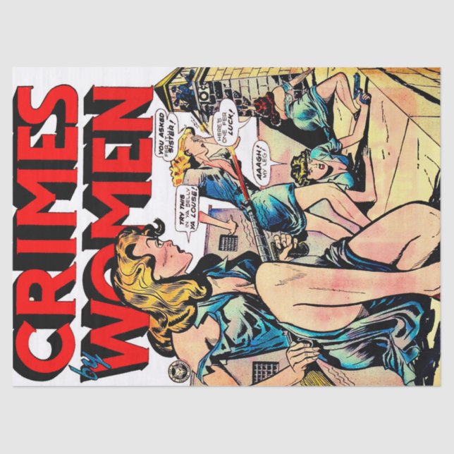 Crimes By Women Jailbreak Vintage Comics Tissue Paper (Front)