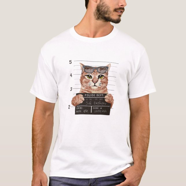 Criminal Cat Sofa Destroyer Mug Shot Of Arrested C T-Shirt (Front)